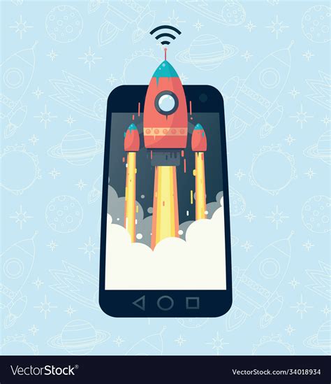 Image rocket in phone fast mobile Royalty Free Vector Image