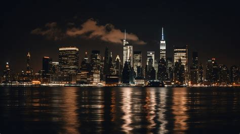 Manhattan The Skyline At Night With Lights Backgrounds | PSD Free ...