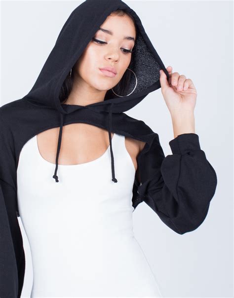 Cut it Out Cropped Hoodie - Black Hooded Sweater - Black Crop Top – 2020AVE