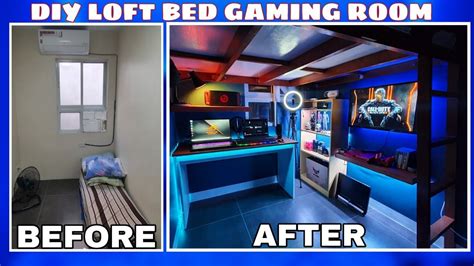 DIY LOFT BED | BUDGET DREAM GAMING ROOM SETUP | Small Bedroom makeover Gaming Area - YouTube