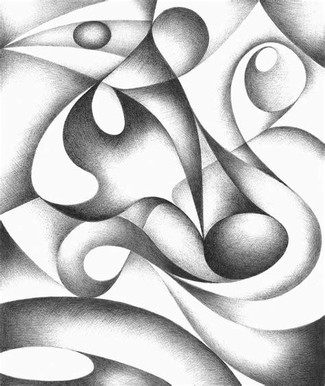 Abstract Drawings Charcoal Exercises and Original Abstract Drawing, Black And White Geometric ...