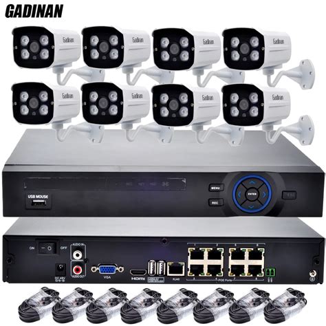 GADINAN 48V 8CH PoE Network NVR IEEE802.3af+8PCS 1080P Waterproof PoE IP Camera Kit Surveillance ...