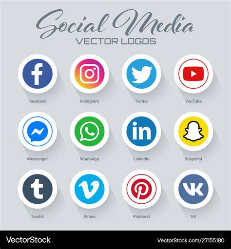 Popular social media logos collection Royalty Free Vector