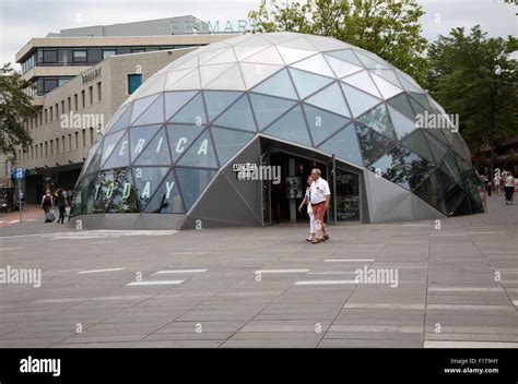 Modern glass dome America Today shop building, Eindhoven city centre, North Brabant province ...