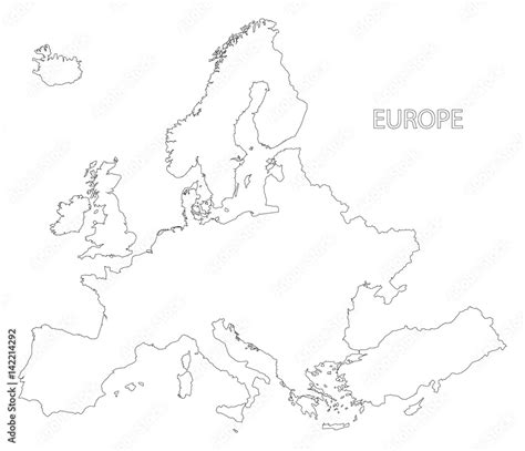 Europe outline silhouette map illustration in black and white vector de ...