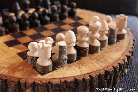 Custom Made Rustic Wood Log Chess Set | Wood chess, Chess set, Wood games