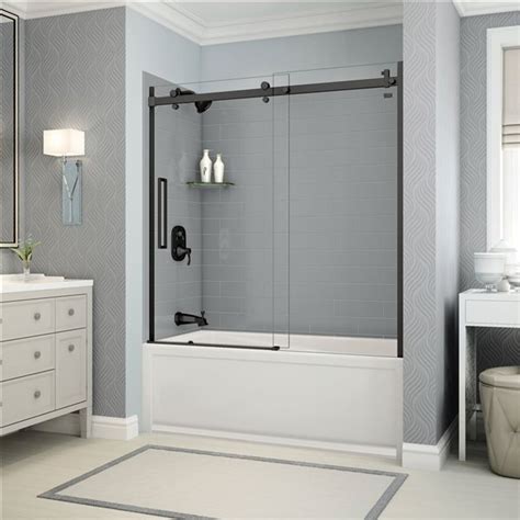 MAAX Utile 60-in x 32-in x 81-in Matte Black and Ash Grey Bathtub ...