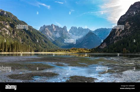 Lago di Landro / Landro lake / Dürrensee with the Cristallo mountain group near Toblach ...