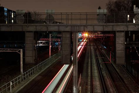 Free Images : light, track, railway, railroad, traffic, night, cityscape, evening, vehicle ...