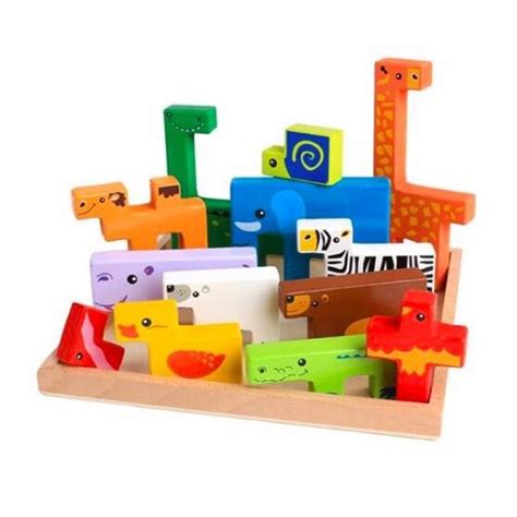 Wooden animal building blocks & puzzle