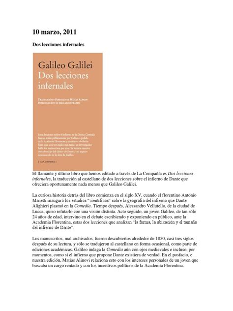 Lecciones Infernales (Review) | PDF | Galileo Galilei | Analogía