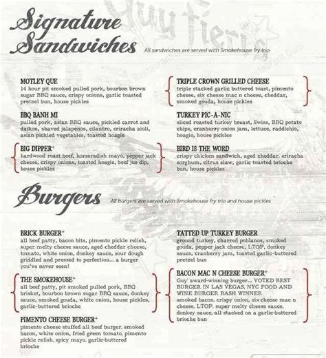 Menu at Guy Fieri's Smokehouse BBQ, Louisville