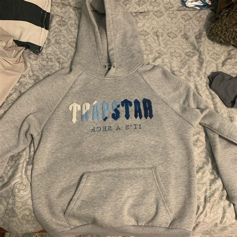 M Grey Trapstar Hoodie Fuzzy lettering No strings,... - Depop