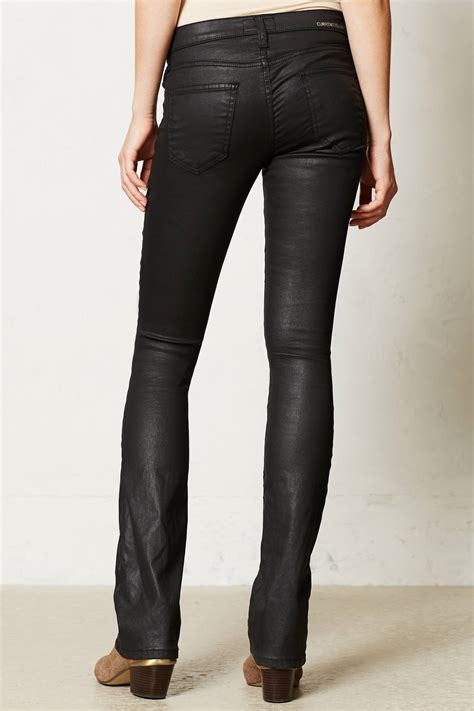 Lyst - Current/Elliott Coated Slim Bootcut Jeans in Black