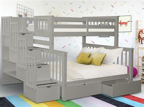 Bunk Beds Twin over Full Stairway Gray + 2 Extra Drawers | $1158