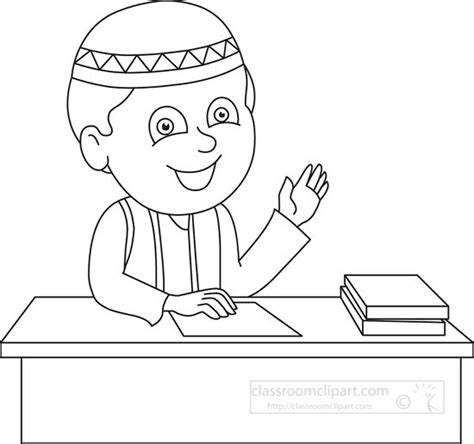 People Outline Clipart-pakistan male student at his desk black outline ...