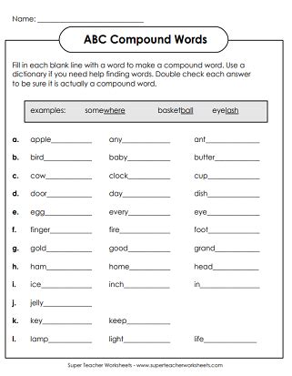 Compound Words List For Grade 2 - Foto Kolekcija