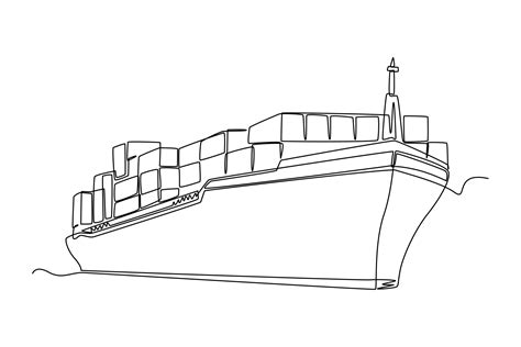 Buque de carga de dibujo continuo de una línea con contenedores en el puerto. concepto de carga ...