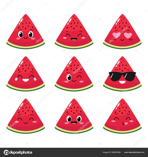 Watermelon Slice Character Funny Face Happy Cute Cartoon Watermelon ...