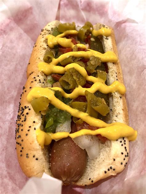 An actual Chicago style hot dog (chopped sport peppers) : r/hotdogs