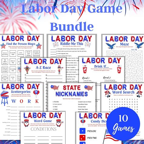 Labor Day Game Bundle, 10 Games, Printable Family Games, Kids Labor Day ...