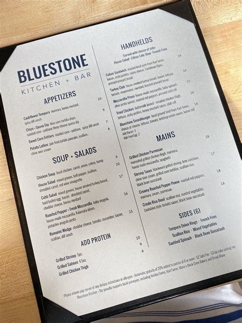 Menu at Bluestone Kitchen + Bar, Poughkeepsie