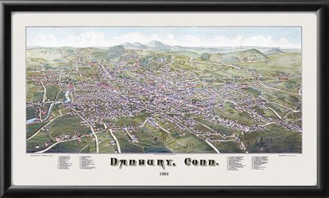 Danbury CT 1884 (Color) Restored Map | Vintage City Maps