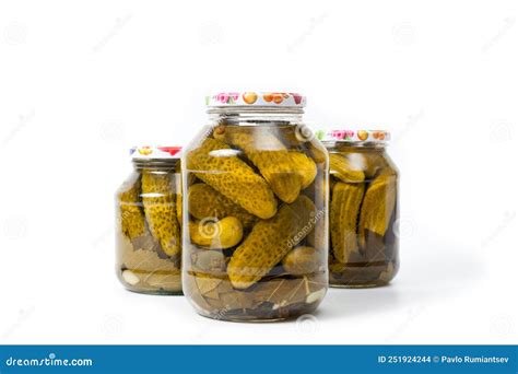 Fresh Canned Cucumbers in Three Jars, Hermetically Sealed with Metal ...