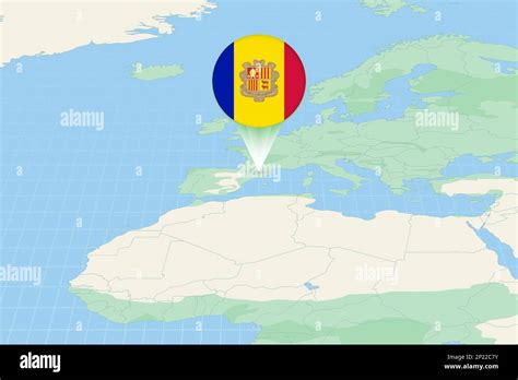 Map illustration of Andorra with the flag. Cartographic illustration of ...