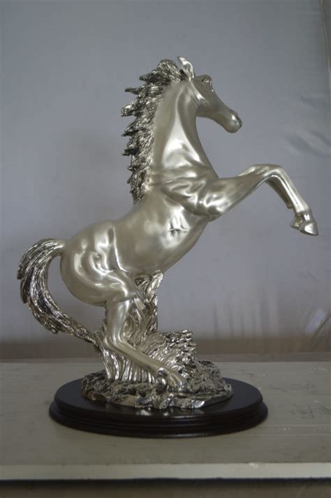 Rearing Horse Silver Finished Statue - Size: 18"L x 10"W x 22"H. - NiFAO