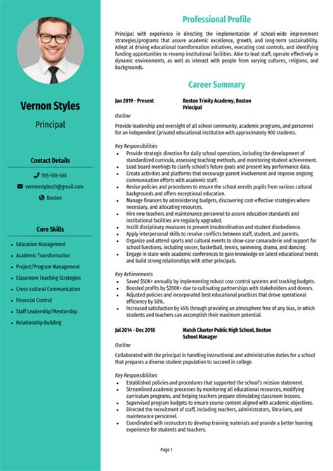 High School Principal Resume Samples