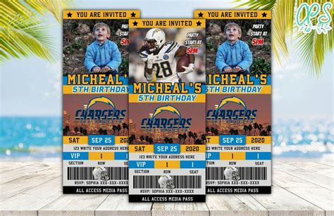 Los Angeles Chargers Ticket Birthday Editable Templates Instant ...