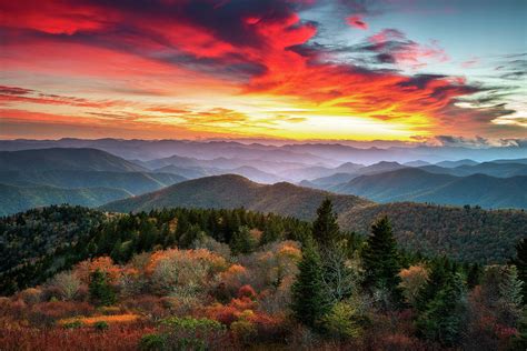Appalachian Mountains North Carolina Blue Ridge Parkway Autumn Sunset Landscape Asheville NC ...