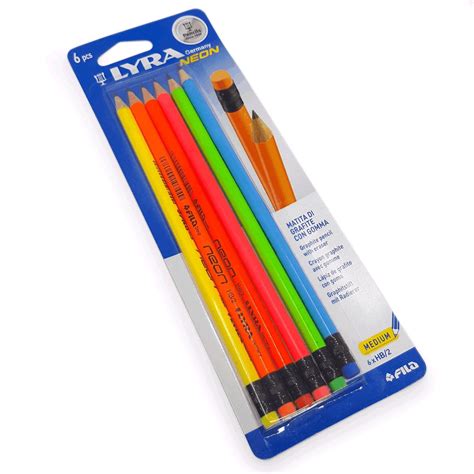 Lyra Neon Graphite Pencils with Eraser Set of 6 - Art Supplies from Crafty Arts UK