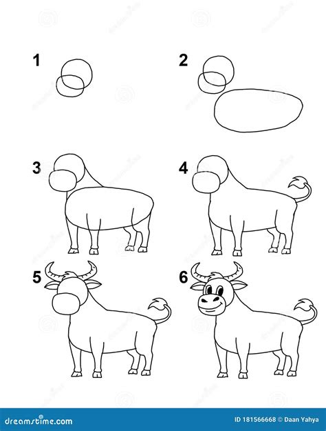 How To Draw A Cartoon Bull Step By Step Drawing Tutorials For Kids And ...