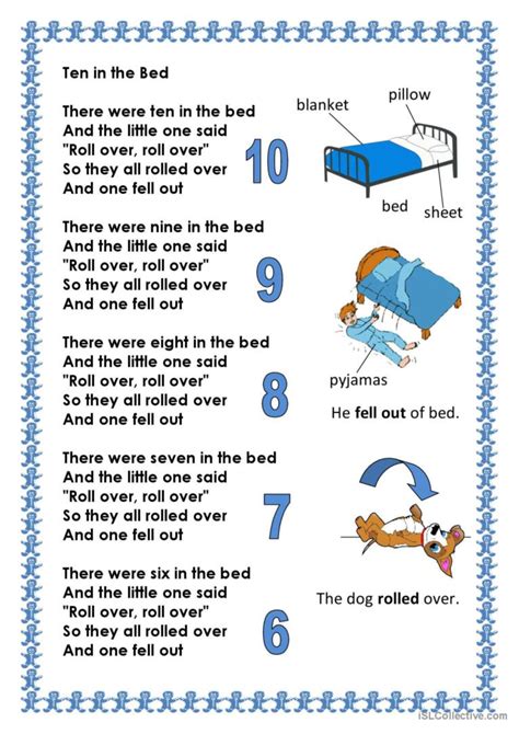 Counting song: Ten in the Bed song a…: English ESL worksheets pdf & doc