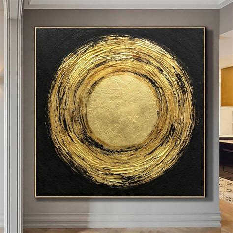 Large Original Oil Painting Circle Painting Black Canvas Abstract Gold ...