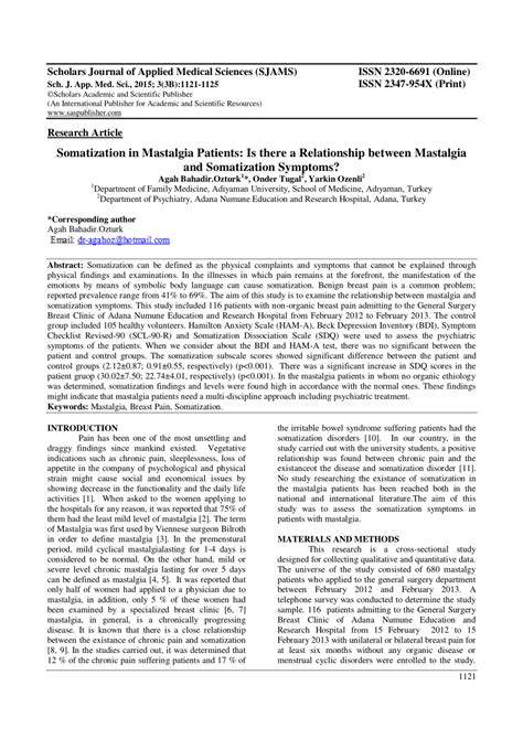 (PDF) Somatization in Mastalgia Patients: Is there a Relationship between Mastalgia and ...