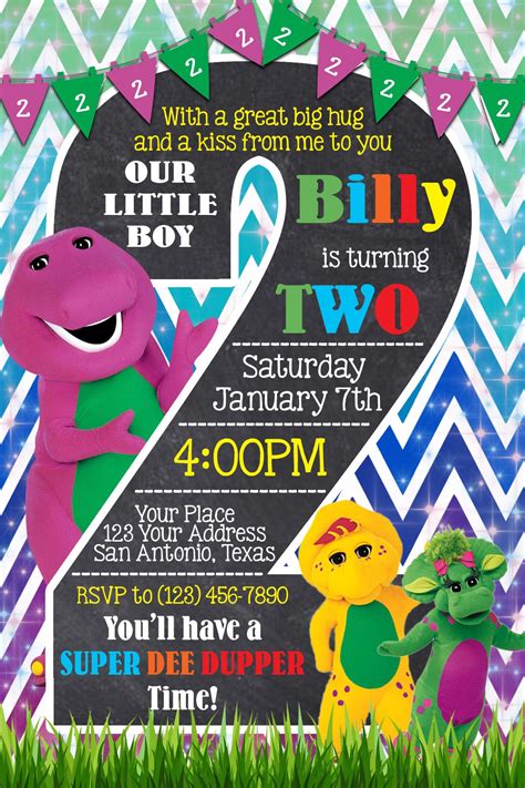 Barney 2nd Birthday Invitation | Birthday invitations, 2nd birthday ...