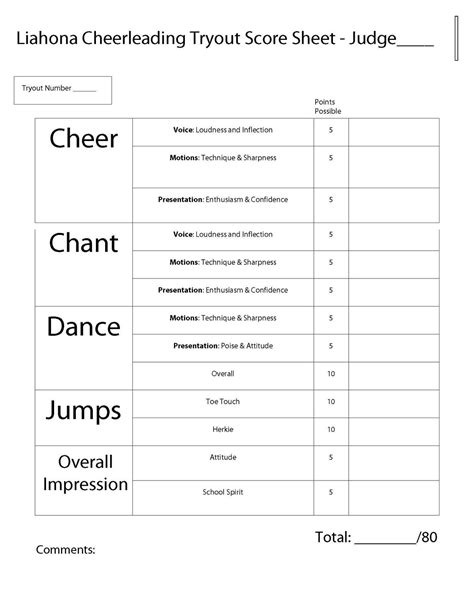 Printable Cheerleading Tryout Score Sheet