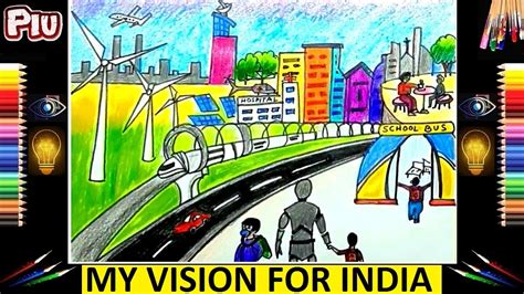 My Dream India Drawing | Future Vision Of India Drawing | Future Tech City Drawing Step By Step ...