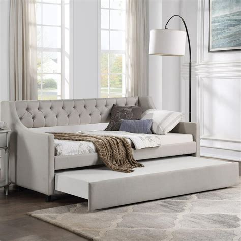 Twin Daybed with Trundle, Upholstered Tufted Sofa Bed, Classic Pull-Out ...