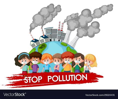 people standing in front of the pollution sign