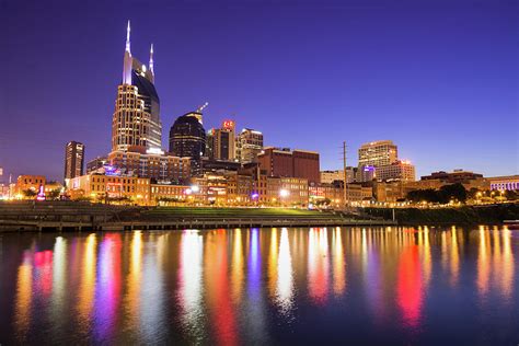 Nashville Skyline at Night on the Cumberland River Photograph by ...