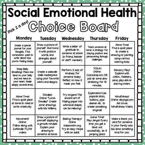 This helpful assortment of social emotional health activities allows for choice and variety ...