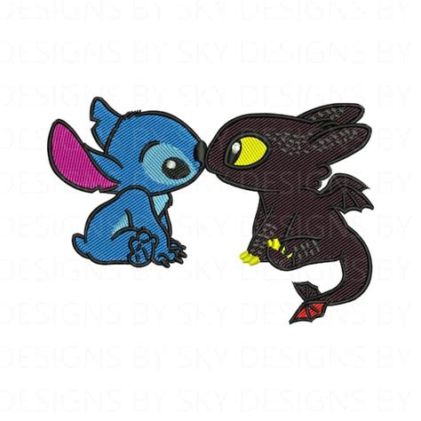 Kawaii Toothless Dragon and Stitch Machine Embroidery Design | Etsy Ireland