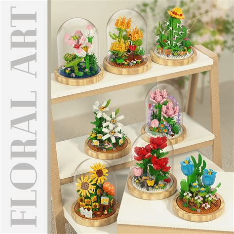 Eternal Flower Transparent Cover Box Bouquet Flowers Gift Decoration Building Blocks Micro Brick ...