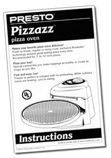 Instruction Manual for Pizzazz ® pizza oven - Pizza Ovens - Presto®