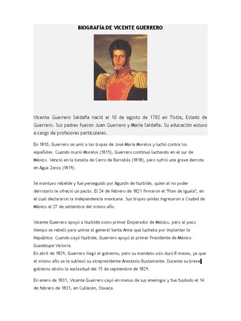 Biografía de Vicente Guerrero | PDF