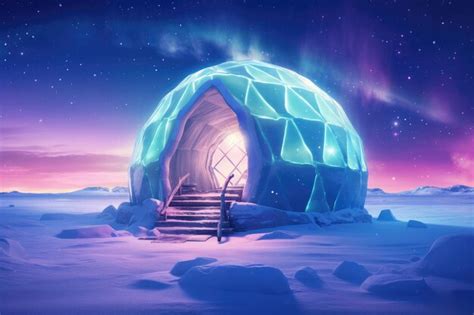 Premium AI Image | Igloo ice hotel on a snowy plain with sunset during ...